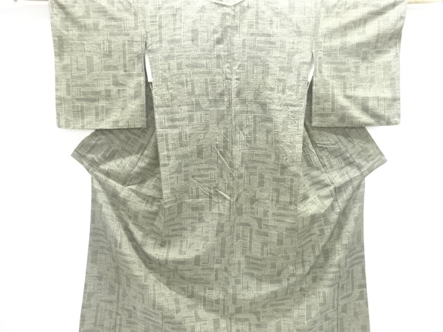 JAPANESE KIMONO / ANTIQUE GEOMETRIC PATTERN WOVEN TSUMUGIHITOE KIMONO